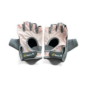 GloFit Pink and Gray workout Fingerless Gloves with wrist wrap support